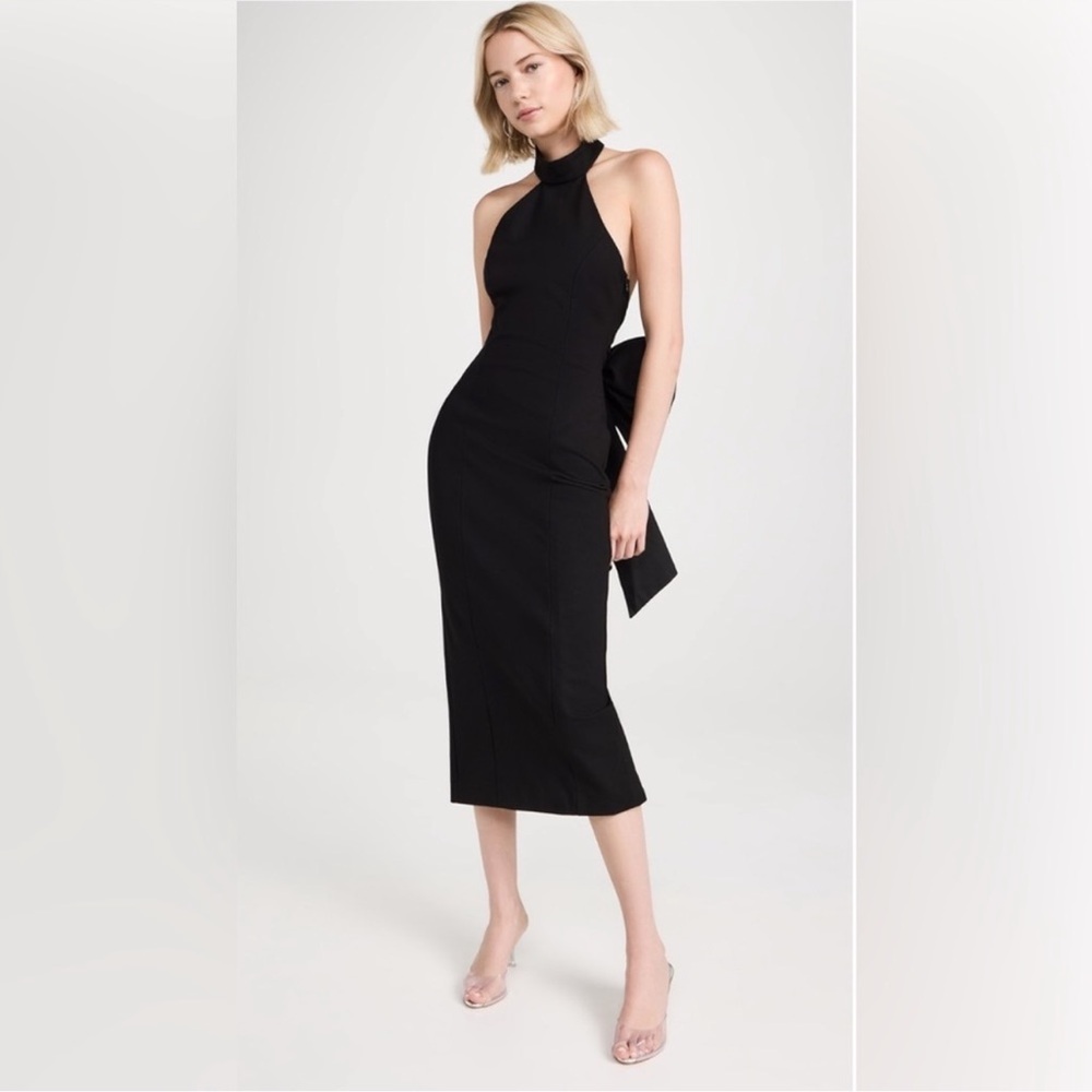 Elliatt Black Backless Halter Dress with detachable bow on back - Picture 2 of 4